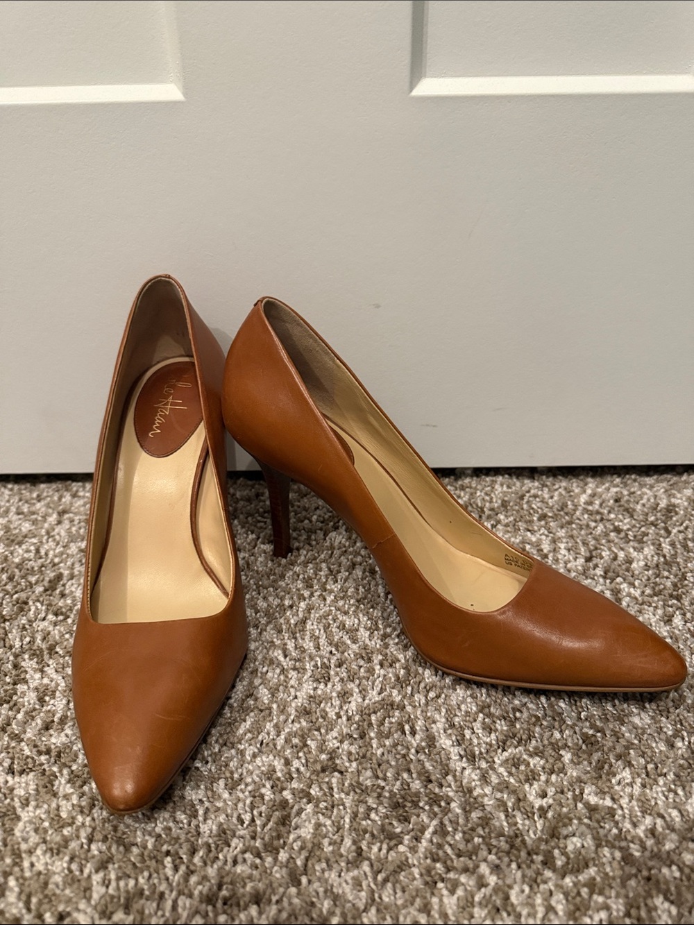 Cole Haan Tan Pointed-Toe Leather Pumps
